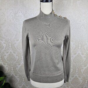 J Crew Size XXS Taupe Fine Knit Sweater Mock Neck Functional Buttons Long Slv